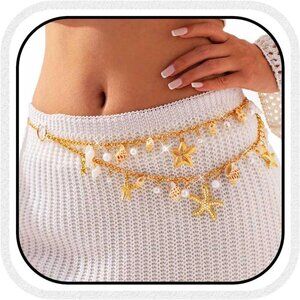 Gold Seashell Waist Chain Bikini Jewelry Adjustable Beach Jewelry for Women